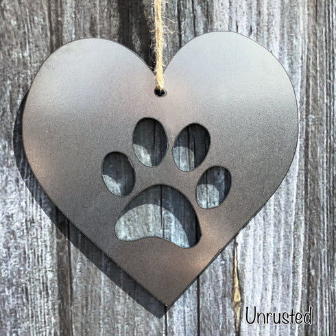 Paw Print Heart - Rustic Rusted Garden Sign
